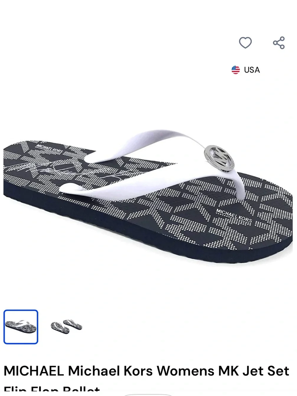 Michael Kors Navy Logo Kids Flip Flops with White Straps